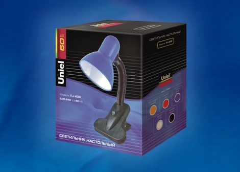 Интерьерная настольная лампа на прищепке Uniel TLI-206 Black. E27 (220V, выключатель)