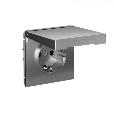 Розетка с заземлением, шторками и крышкой (сталь) Systeme Electric GAL000946S
