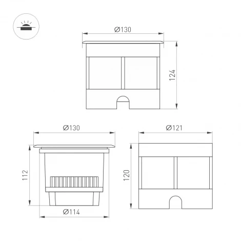 Встраиваемый светильник уличный LTD-DAFNA-GROUND-R130-11W Warm3000 (SL, 20 deg, 230V) (Arlight, IP67 Металл) 061190