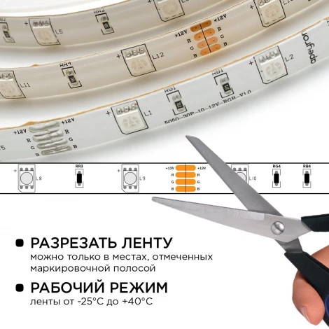 Комплект светодиодной ленты 12В с аксессуарами(блок питания, коннектор, контроллер), 7,2Вт/м SMD5050 30 д/м IP65 5м, RGB Apeyron 10-03