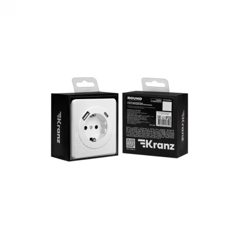 Розетка 1-ая с/з с/у з/ш 16А с USB A+C быстрой зарядки 5В/3А перламутр Kranz Round KR-78-0704-1