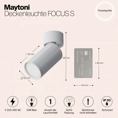 Потолочный светильник FOCUS S GU10 1x10Вт Maytoni Technical C050CL-U-1W (220V, круглые)