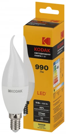 Светодиодная лампа Kodak LED BXS-11W-830-E14 K 11Вт свеча на ветру теплый белый свет Е14 (Б0057635)