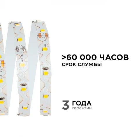 Светодиодная лента 24В 8Вт/м SMD2835 60д/м IP20 700Лм/м подложка S-типа 6мм, 5м 3000К Apeyron 00-349