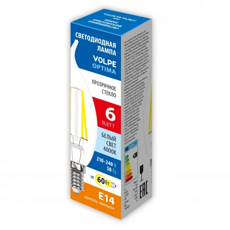 Лампочка светодиодная филаментная Volpe LED-CW35-SLF LED-CW35-6W/4000K/E14/CL/SLF