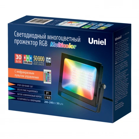 Прожектор уличный Uniel ULF-F60-30W/RGB IP65 200-240В BLACK (LED, 220V)