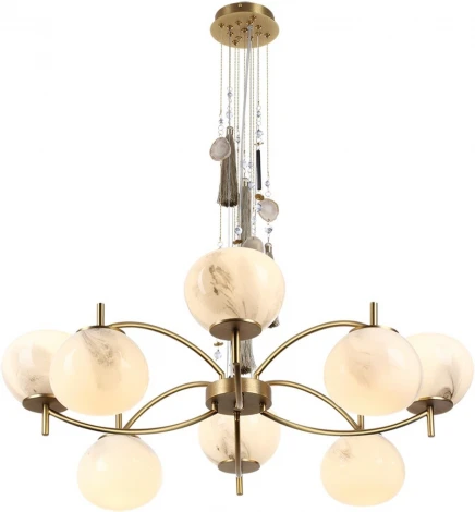Подвесная люстра Odeon Light Fiolent 5432/8 золотой(под латунь)/стекло/кисточка/агат E14 8*40W (220V, на тросе)