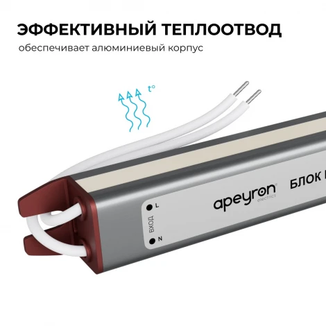 Блок питания 24В 24Вт 200-264В, 1А, IP67 ультратонкий, серебро Apeyron 03-186