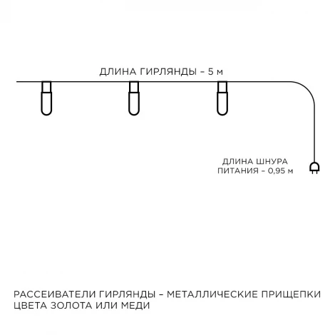 Гирлянда светодиодная Прищепка 220V, 4 м, 20 ламп, золото/медь, IP20, провод в прозрачной изоляции Apeyron 15-60
