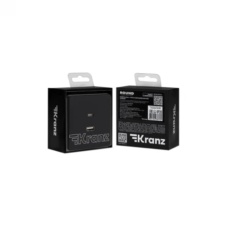 Розетка USB-A+Type-C 3А с функцией быстрой зарядки оникс Kranz Round KR-78-0734-3