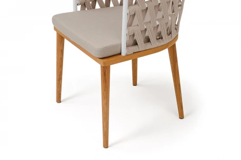 "Диего" стул плетеный из роупа, основание дуб каркас из стали белый муар, роуп бежевый круглый, ткань бежевая 052 4SIS DIE-CH-T002 W Mua beige(beige052)