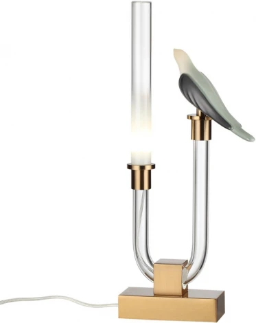 Настольная лампа Odeon Light Lark 5431/2TL золотой(под латунь)/белый градиент/беж./зеленый/ металл/стекло/керамика LED 2W 4000K (220V, выключатель, птички)