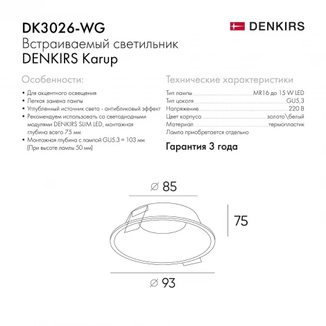 Встраиваемый точечный светильник Denkirs DK3026-WG (220V, круглые)