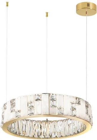 Подвесной светильник Odeon Light Crossa 5072/60L золото/прозрачный/белый/металл/хрусталь/алебастр LED 60W 3700K (220V, кольцо)