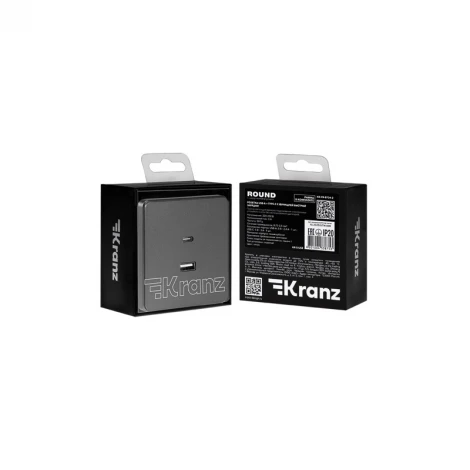Розетка USB-A+Type-C 3А с функцией быстрой зарядки титан Kranz Round KR-78-0734-2