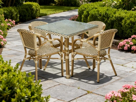 "Кабри" обеденная группа плетеная на 4 персоны, цвет бежево-коричневый 4SIS ZF3100T-5-SET Coffee