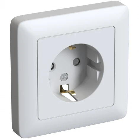 Розетка с заземлением и шторками (белый) Systeme Electric RS16-136-B
