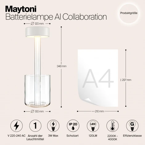 Настольная лампа с аккумулятором Maytoni AI Collaboration MOD229TL-L3W3K1 (регулировка яркости, LED, 220V, выключатель, круглые)