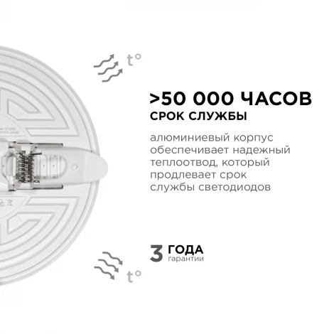 Встраиваемый светодиодный светильник безрамочный 16Вт (12Вт+4Вт) 1360Лм 6500К IP20 круг, 3 режима свечения, регулировка под посадочное отверстие 55-105мм, ал. корпус Apeyron 06-107