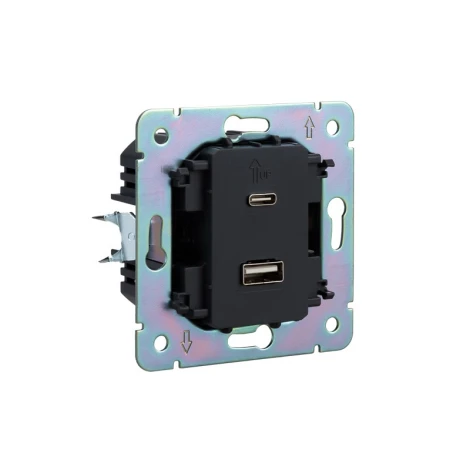 Розетка USB-A+Type-C 3А с функцией быстрой зарядки графит Kranz Strong KR-78-0734-6