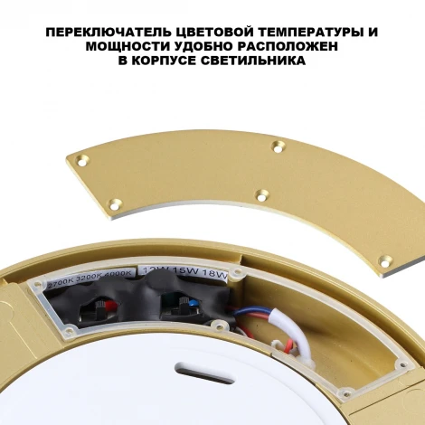 Потолочный светильник уличный светодиодный Novotech Opal 359732 золото матовое с переключателем цветовой температуры и мощности LED 12-15-18W 180-265V