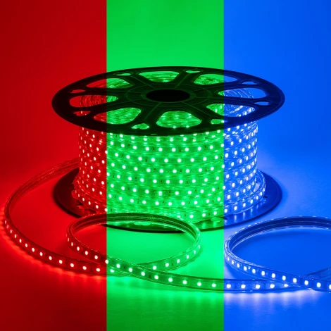 Светодиодная лента 220В 8Вт/м SMD5050 60д/м IP65 50м RGB OGM O17-10