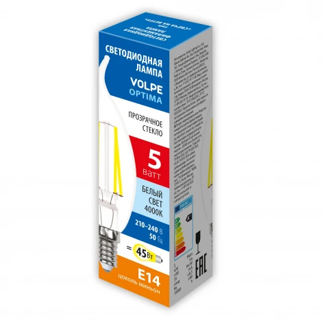 Лампочка светодиодная филаментная Volpe LED-CW35-SLF LED-CW35-5W/4000K/E14/CL/SLF