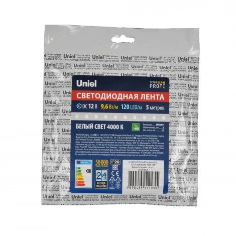 Светодиодная лента Uniel ULS-M13-2835-120LED/m-8mm-IP20-DC12V-9,6W/m-5M-4000K PROFI катушка в герметичной упаковке