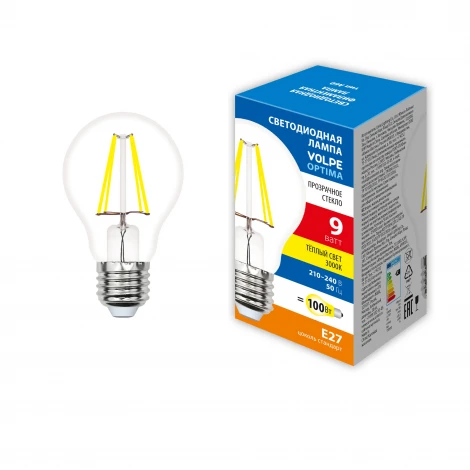 Лампочка светодиодная филаментная Volpe LED-A60-SLF LED-A60-9W/3000K/E27/CL/SLF