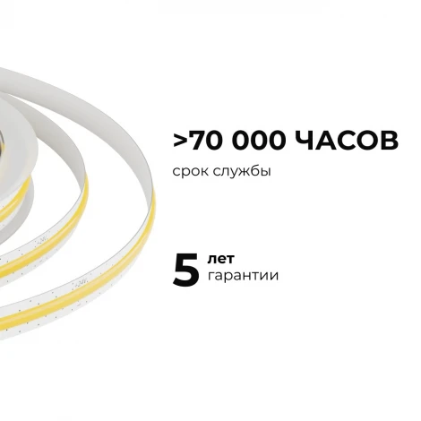 Светодиодная лента 24В 10Вт/м 700 Лм/м 3000К COB 528 д/м CRI90+ свободный рез, IP20 5м ширина подложки 8 мм Apeyron 00-397