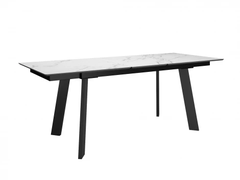 Стол DikLine DKH160, керамика 160(200)х90, мрамор белый матовый, опоры черные (2 уп.) 00-00075777