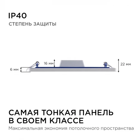 Потолочный встраиваемый светильник светодиодный квадратный 220В 20Вт 1600лм встроенный изолированный драйвер 6500K Apeyron 06-60