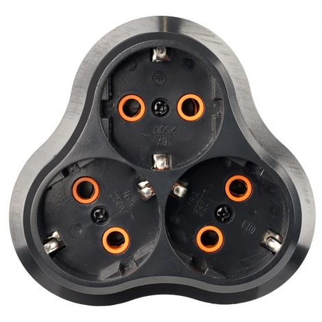 Разветвитель сетевой 3-местный с/з ADP16-23-21, 250V 16A ABS пластик, черный Stekker 50682
