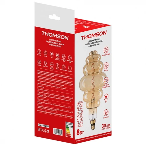 Лампочка светодиодная филаментная прозрачная спираль E27 8W Thomson Vintage Flexible Marshmallow TH-B2185
