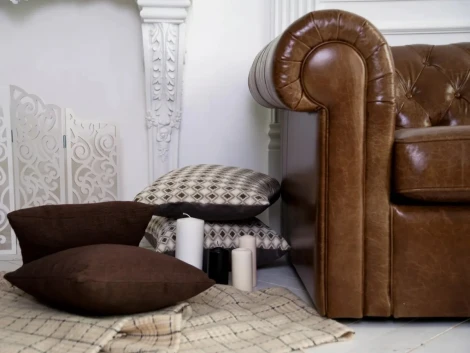 Диван Chesterfield ОГОГО (арт.329698), (Кожа/Черный)