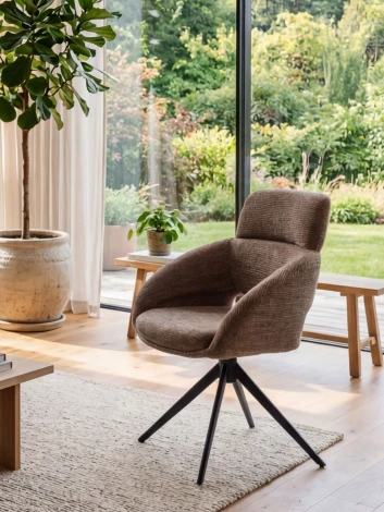 Стул АРНЭ (ARNE) 360 град, цвет КОРИЧНЕВЫЙ EYELASH -171, фактурный шенилл / ЧЕРНЫЙ каркас, ®DISAUR M-City 64833