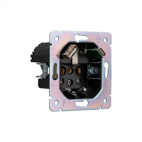 Розетка 1-ая с/з с/у з/ш 16А с USB A+C быстрой зарядки 5В/3А шелк Kranz Round KR-78-0704-7