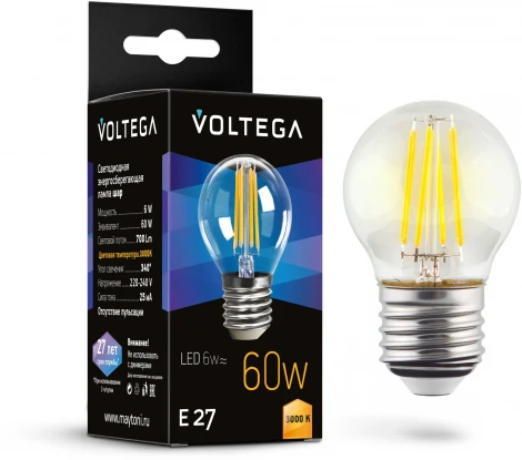 Светодиодная лампа 6W 3000K E27 Voltega Globe E27 6W 7215
