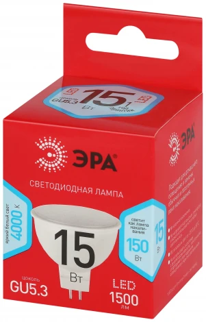 Лампочка светодиодная GU5.3 15Вт ЭРА LED MR16-15W-840-GU5.3 R LED MR16-15W-840-GU5.3 R