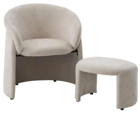 Кресло+оттоманка ХАГ (HUG) цвет AT5139-09 Св. бежевый, ткань/каркас металл в обивке, ®DISAUR M-City 64575