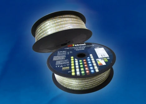 Светодиодная лента Uniel ULS-2835-60LED/m-10mm-IP67-220V-8W/m-50M-YELLOW бобина