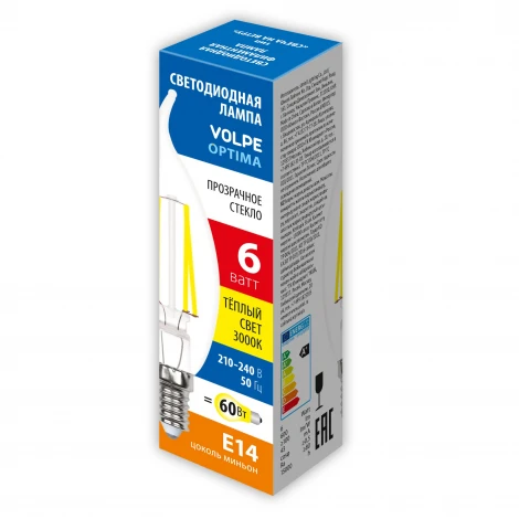 Лампочка светодиодная филаментная Volpe LED-CW35-SLF LED-CW35-6W/3000K/E14/CL/SLF