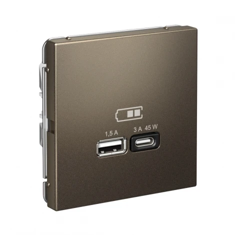 Розетка с быстрой зарядкой USB Type A+С 45Вт (мокко) Systeme Electric GAL000629