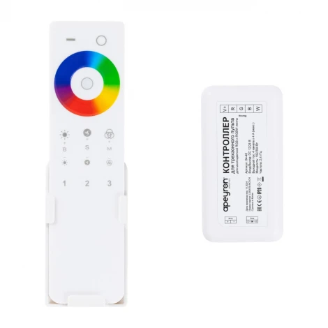Комплект контроллер и 3-х зонный сенсорный пульт RGB-RGBW, 12/24В, 192/384Вт, 4 канала х 4А, IP20, пульт сенсорный (без батареек), радио, 11 кноп. и кольцо Apeyron 04-48