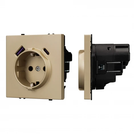 Розетка ARL NOBE зк со шторками с USB тип А+С софт-тач золотой песок SCT-MUAC-SFPL-GD (250V, 16A) (Arlight,) 054286(1)