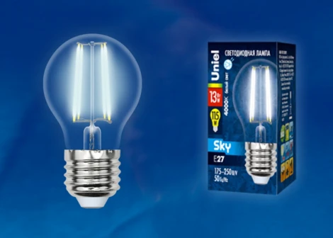 Лампочка светодиодная шар прозрачная E27 13W 4000K Uniel LED-G45-13W/4000K/E27/CL PLS02WH