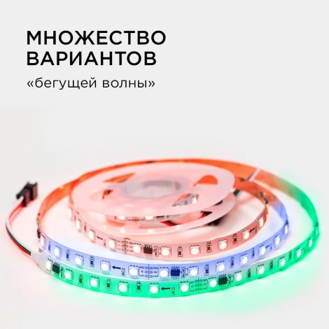 Комплект адресной светодиодной ленты 24В 14,4Вт/м SMD5050 60д/м IP20 ширина подложки 10мм(белая) 2м, RGB с аксессуарами Apeyron 10-91