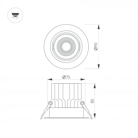Встраиваемый светильник светодиодный MS-VORTEX-BUILT-R90-12W Warm3000 (BK-BK, 20 deg, 230V) (Arlight, IP20 Металл) 058426