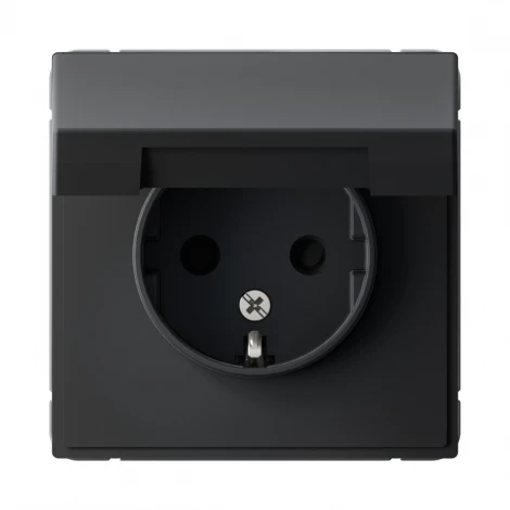 Розетка с заземлением, шторками и крышкой (карбон) Systeme Electric GAL001046