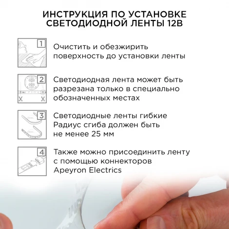 Комплект светодиодной ленты 12В 14,4Вт/м SMD5050 60д/м IP20 700Лм/м 2,5м, 3000К+6500К Apeyron 10-222